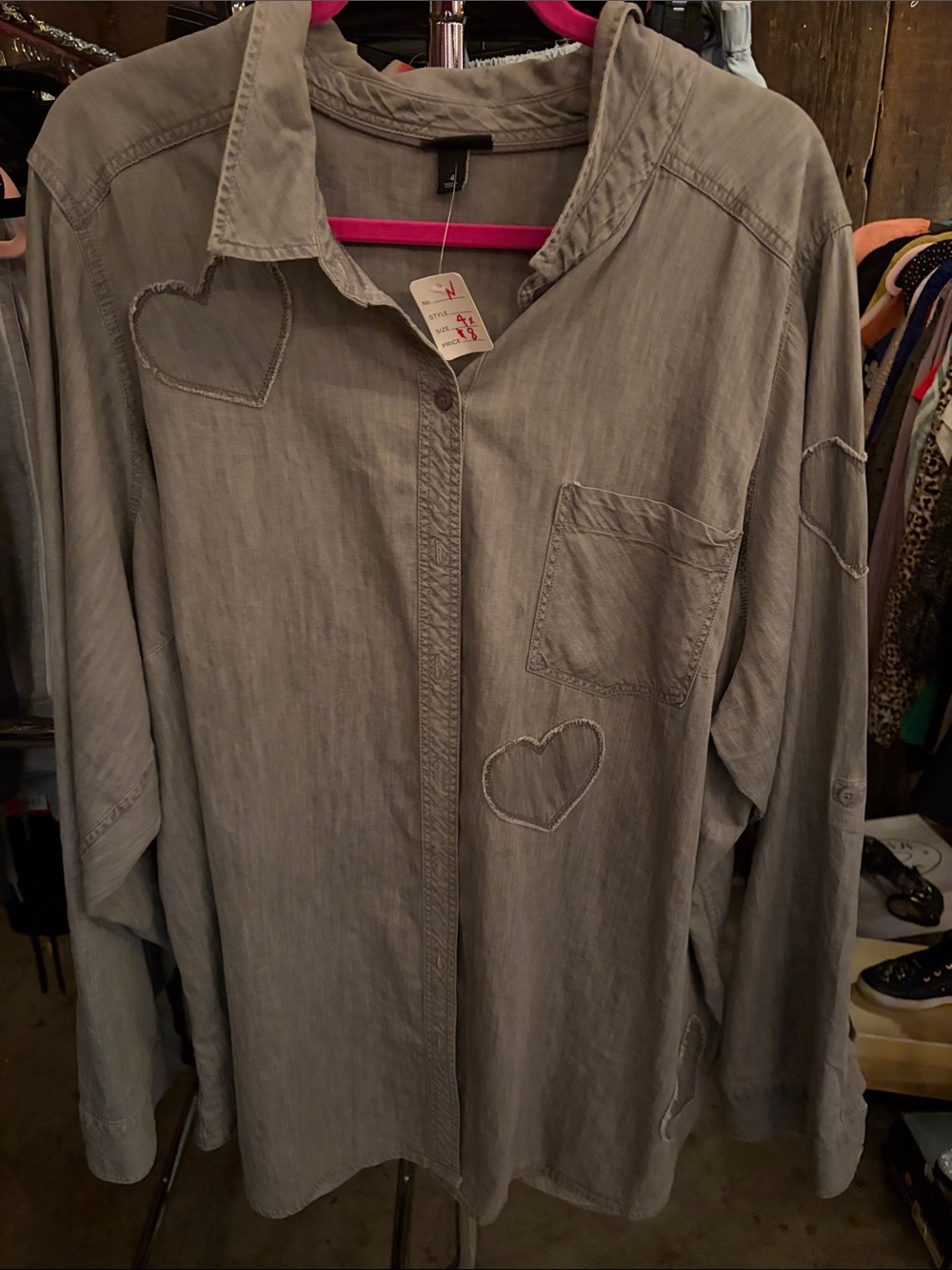 torrid Gray Heart-Appliqué Button-Down Shirt